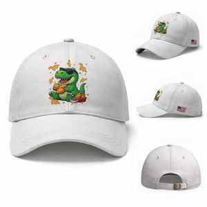 Funny Dinosaur Eating Chicken Nuggets Baseball Cap Food Lover Gift TS12 Baseball Cap Universal Fit White Print Your Wear