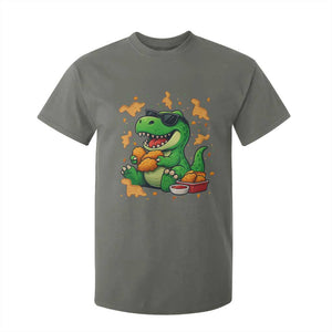 Funny Dinosaur Eating Chicken Nuggets T Shirt For Kid Food Lover Gift TS12 Military Green Print Your Wear