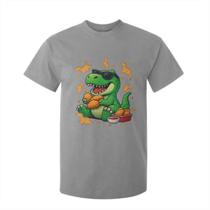 Funny Dinosaur Eating Chicken Nuggets T Shirt For Kid Food Lover Gift TS12 Sport Gray Print Your Wear