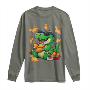 Funny Dinosaur Eating Chicken Nuggets Long Sleeve Shirt Food Lover Gift TS12 Military Green Print Your Wear