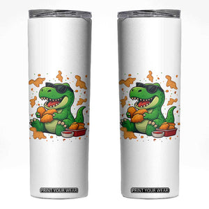 Funny Dinosaur Eating Chicken Nuggets Skinny Tumbler Food Lover Gift TS12 White Print Your Wear