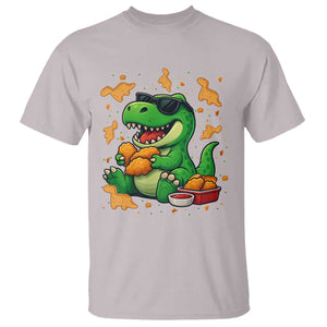 Funny Dinosaur Eating Chicken Nuggets T Shirt Food Lover Gift TS12 Ice Gray Print Your Wear
