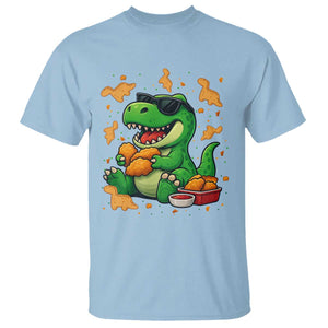 Funny Dinosaur Eating Chicken Nuggets T Shirt Food Lover Gift TS12 Light Blue Print Your Wear