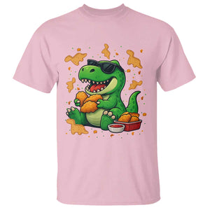Funny Dinosaur Eating Chicken Nuggets T Shirt Food Lover Gift TS12 Light Pink Print Your Wear