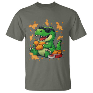 Funny Dinosaur Eating Chicken Nuggets T Shirt Food Lover Gift TS12 Military Green Print Your Wear