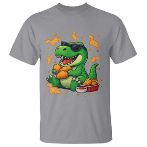 Funny Dinosaur Eating Chicken Nuggets T Shirt Food Lover Gift TS12 Sport Gray Print Your Wear