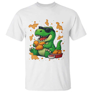 Funny Dinosaur Eating Chicken Nuggets T Shirt Food Lover Gift TS12 White Print Your Wear