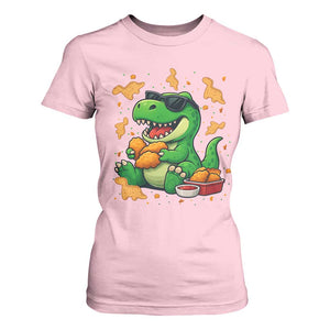 Funny Dinosaur Eating Chicken Nuggets T Shirt For Women Food Lover Gift TS12 Light Pink Print Your Wear