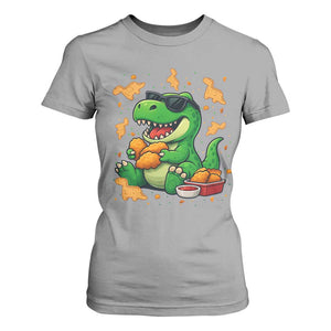 Funny Dinosaur Eating Chicken Nuggets T Shirt For Women Food Lover Gift TS12 Sport Gray Print Your Wear