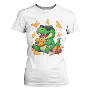 Funny Dinosaur Eating Chicken Nuggets T Shirt For Women Food Lover Gift TS12 White Print Your Wear
