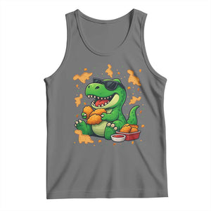 Funny Dinosaur Eating Chicken Nuggets Tank Top Food Lover Gift TS12 Black Heather Print Your Wear