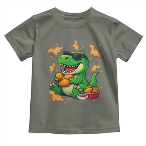 Funny Dinosaur Eating Chicken Nuggets Toddler T Shirt Food Lover Gift TS12 Military Green Print Your Wear