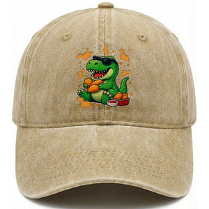 Funny Dinosaur Eating Chicken Nuggets Washed Cotton Baseball Cap Food Lover Gift TS12 Print Your Wear