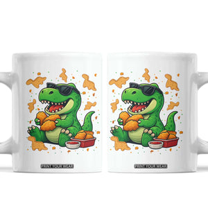 Funny Dinosaur Eating Chicken Nuggets Coffee Mug Food Lover Gift TS12 White Print Your Wear