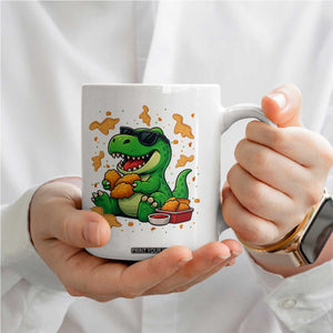 Funny Dinosaur Eating Chicken Nuggets Coffee Mug Food Lover Gift TS12 Print Your Wear