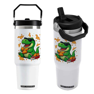 Funny Dinosaur Eating Chicken Nuggets Flip Straw Tumbler Food Lover Gift TS12 One Size: 30 oz White Print Your Wear