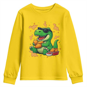 Funny Dinosaur Eating Chicken Nuggets Youth Sweatshirt Food Lover Gift TS12 Daisy Print Your Wear