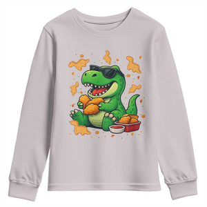 Funny Dinosaur Eating Chicken Nuggets Youth Sweatshirt Food Lover Gift TS12 Ice Gray Print Your Wear