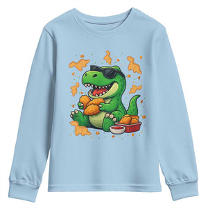 Funny Dinosaur Eating Chicken Nuggets Youth Sweatshirt Food Lover Gift TS12 Light Blue Print Your Wear