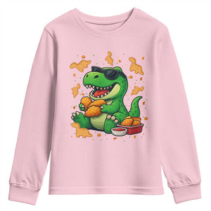 Funny Dinosaur Eating Chicken Nuggets Youth Sweatshirt Food Lover Gift TS12 Light Pink Print Your Wear