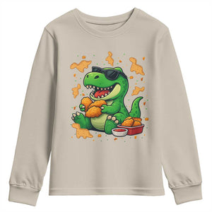 Funny Dinosaur Eating Chicken Nuggets Youth Sweatshirt Food Lover Gift TS12 Sand Print Your Wear
