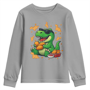 Funny Dinosaur Eating Chicken Nuggets Youth Sweatshirt Food Lover Gift TS12 Sport Gray Print Your Wear