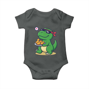 Cute Dinosaur Eating Chicken Nuggets Baby Onesie Food Humor Gift TS12 Dark Heather Print Your Wear