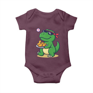 Cute Dinosaur Eating Chicken Nuggets Baby Onesie Food Humor Gift TS12 Maroon Print Your Wear