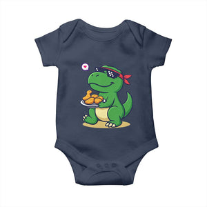 Cute Dinosaur Eating Chicken Nuggets Baby Onesie Food Humor Gift TS12 Navy Print Your Wear