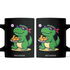 Cute Dinosaur Eating Chicken Nuggets Coffee Mug Food Humor Gift TS12 Black Print Your Wear