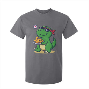 Cute Dinosaur Eating Chicken Nuggets T Shirt For Kid Food Humor Gift TS12 Charcoal Print Your Wear