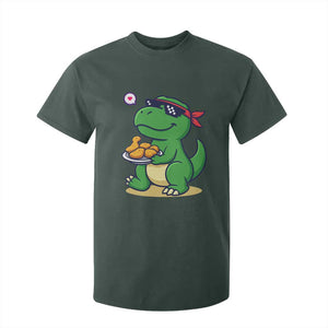 Cute Dinosaur Eating Chicken Nuggets T Shirt For Kid Food Humor Gift TS12 Dark Forest Green Print Your Wear