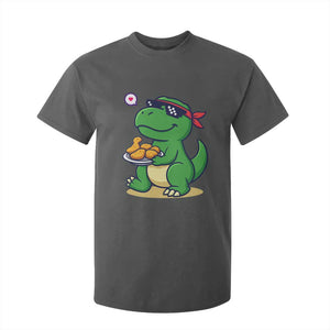 Cute Dinosaur Eating Chicken Nuggets T Shirt For Kid Food Humor Gift TS12 Dark Heather Print Your Wear