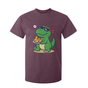 Cute Dinosaur Eating Chicken Nuggets T Shirt For Kid Food Humor Gift TS12 Maroon Print Your Wear