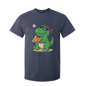 Cute Dinosaur Eating Chicken Nuggets T Shirt For Kid Food Humor Gift TS12 Navy Print Your Wear