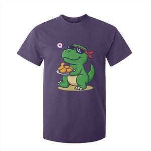Cute Dinosaur Eating Chicken Nuggets T Shirt For Kid Food Humor Gift TS12 Purple Print Your Wear