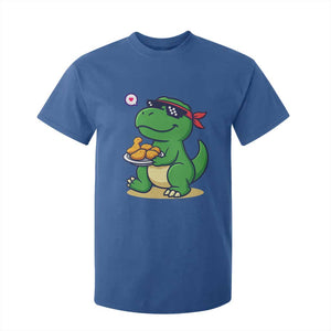 Cute Dinosaur Eating Chicken Nuggets T Shirt For Kid Food Humor Gift TS12 Royal Blue Print Your Wear