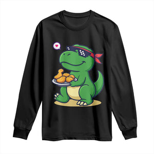 Cute Dinosaur Eating Chicken Nuggets Long Sleeve Shirt Food Humor Gift TS12 Black Print Your Wear