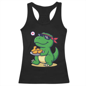 Cute Dinosaur Eating Chicken Nuggets Racerback Tank Top Food Humor Gift TS12 Black Print Your Wear