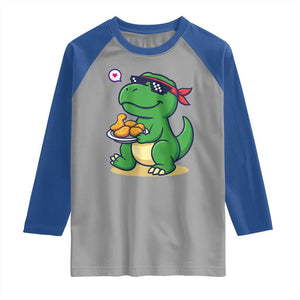 Cute Dinosaur Eating Chicken Nuggets Raglan Shirt Food Humor Gift TS12 Sport Gray Royal Print Your Wear