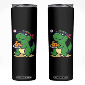 Cute Dinosaur Eating Chicken Nuggets Skinny Tumbler Food Humor Gift TS12 Black Print Your Wear