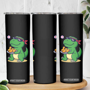 Cute Dinosaur Eating Chicken Nuggets Skinny Tumbler Food Humor Gift TS12 Print Your Wear