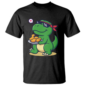 Cute Dinosaur Eating Chicken Nuggets T Shirt Food Humor Gift TS12 Black Print Your Wear