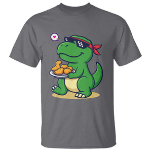 Cute Dinosaur Eating Chicken Nuggets T Shirt Food Humor Gift TS12 Charcoal Print Your Wear