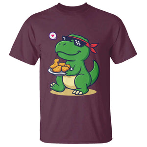 Cute Dinosaur Eating Chicken Nuggets T Shirt Food Humor Gift TS12 Maroon Print Your Wear