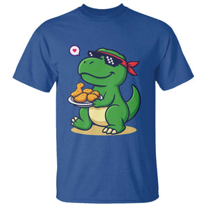 Cute Dinosaur Eating Chicken Nuggets T Shirt Food Humor Gift TS12 Royal Blue Print Your Wear