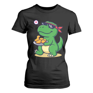 Cute Dinosaur Eating Chicken Nuggets T Shirt For Women Food Humor Gift TS12 Black Print Your Wear