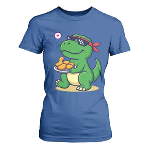 Cute Dinosaur Eating Chicken Nuggets T Shirt For Women Food Humor Gift TS12 Royal Blue Print Your Wear