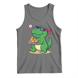 Cute Dinosaur Eating Chicken Nuggets Tank Top Food Humor Gift TS12 Black Heather Print Your Wear