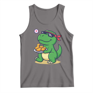 Cute Dinosaur Eating Chicken Nuggets Tank Top Food Humor Gift TS12 Deep Heather Print Your Wear
